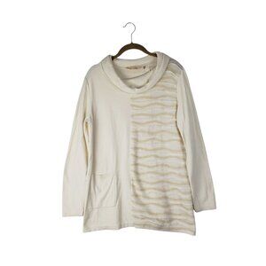 Soft Surroundings Lyrical Cowl Neck Tunic Sweater Split Textured Ivory Womens M